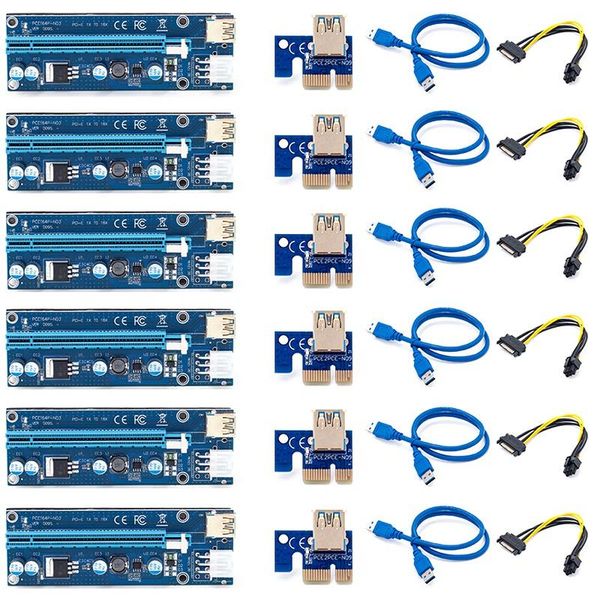 

6pcs ver009s usb 3.0 pci-e riser express 1x 4x 16x extender adapter card sata 15pin to 6 pin power cable computer cables & connectors