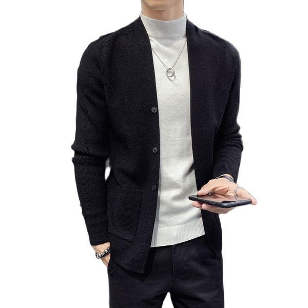

men's sweaters autumn cardigan men clothing fashion 2021 button decor korean sweater front pocket loose casual mens 3color 3xl, White;black