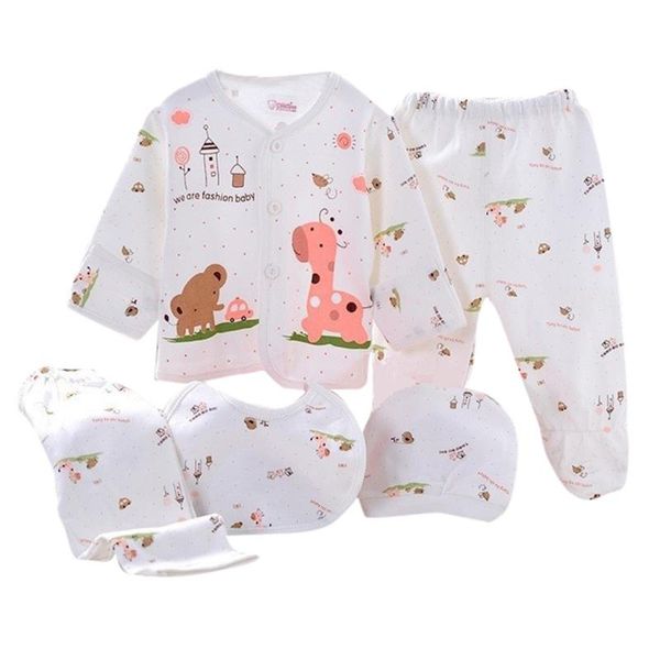 

5/8pcs baby girl clothes born boy cartoon long sleeve +hat+pants +bib outfit set clothing sets, White