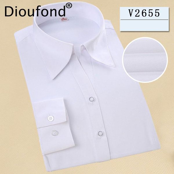 

women's blouses & shirts dioufond white solid office ladies blouse with long sleeves formal cotton turn down collar shirt female