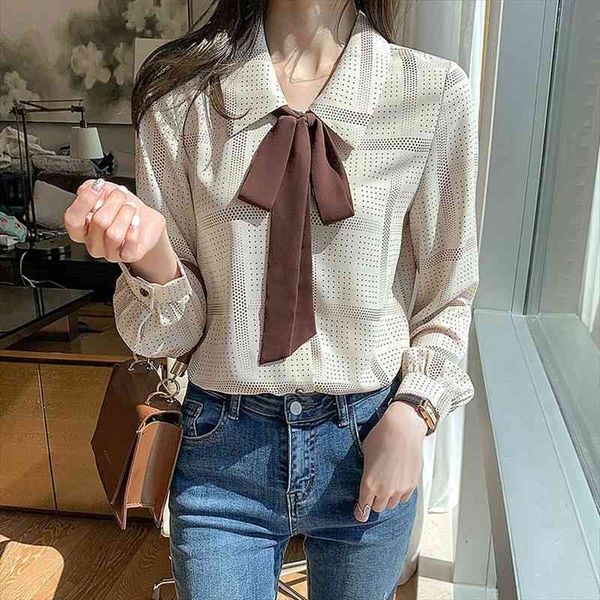 

high end chiffon spring womens blouses vintage long sleeve lapel buttons up women blouse elegant office shirt polka dot, White