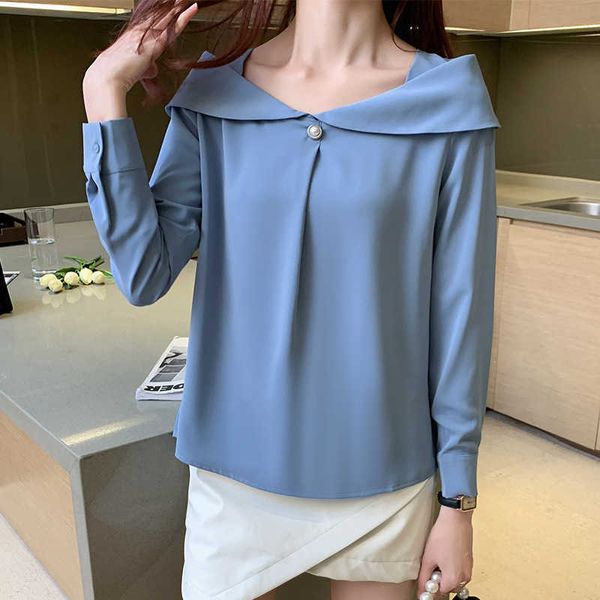 

fashion chiffon shirt women autumn all-match blouse design sense professional off shoulder women's 210527, White