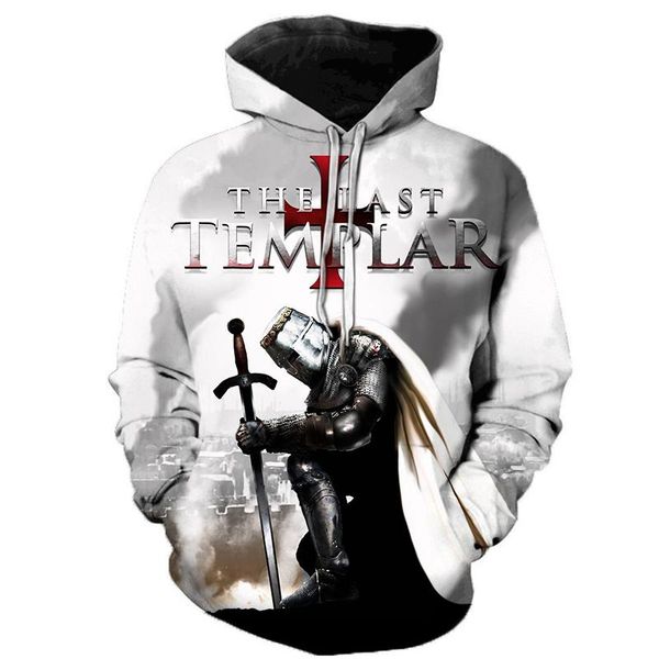 

men's hoodies & sweatshirts est knights templar 3d printed men women fashion casual hooded streetwear oversized pullover outerwear, Black