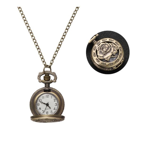 

pocket watches vintage retro bronze watch pendant chain necklace (hollow flower), Slivery;golden