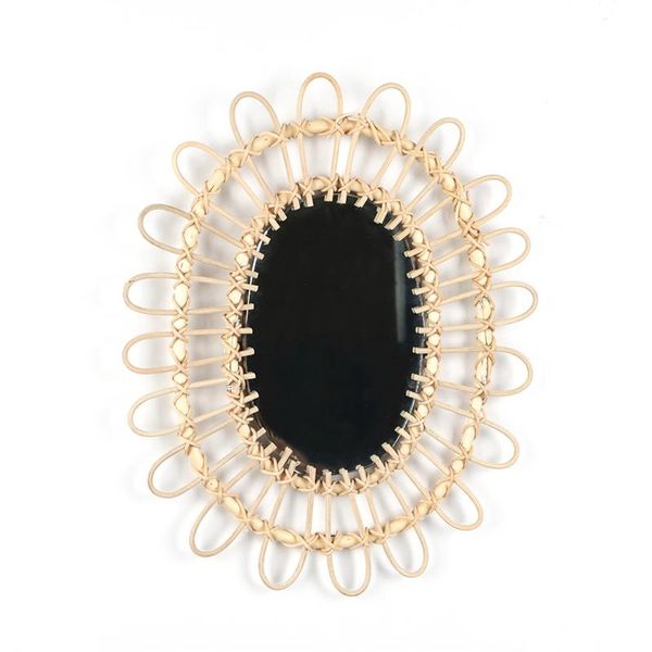 

hanging wall mirror with rattan fringe round decor for living room baby home decoration makeup mirrors