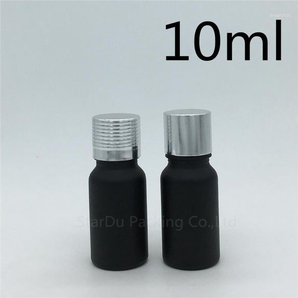 

10pcs 10ml black frosted glass bottle vials essential oil with silvery screw cap 10cc perfume bottles storage & jars