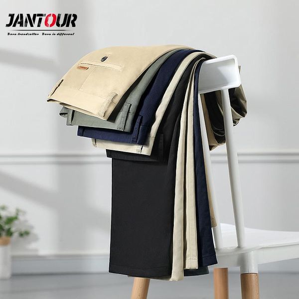 

brand mens pants spring autumn business casual straight cotton trousers men clothing big size 28-35 40 42 men's, Black