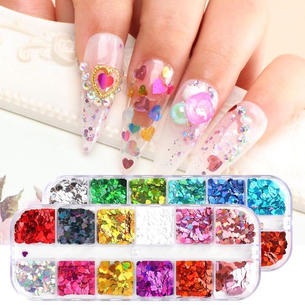 

heart shape holographic nail art glitter flake manicure sparkling mirror sequins for laser slices decoration lerx01-041, Silver;gold