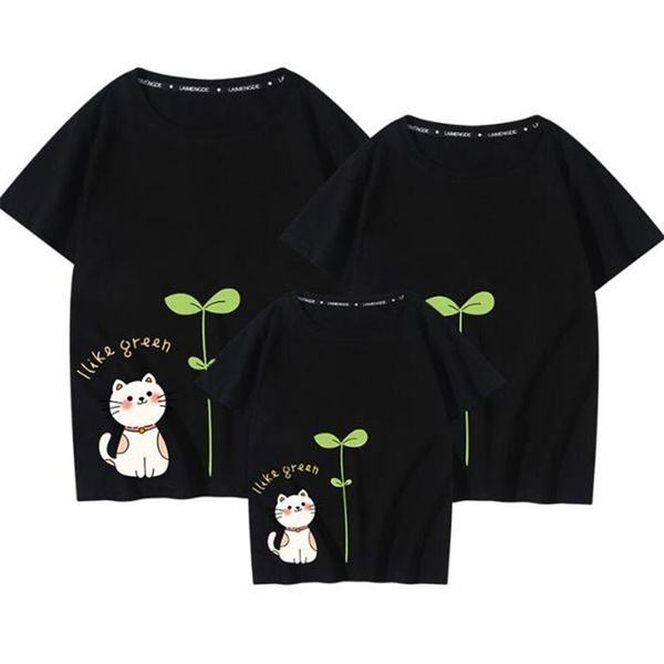 Yaz Aile Bak Eşleştirme Kıyafetler T-Shirt Giyim Anne Baba Oğul Kızı Çocuklar Bebek Karikatür Kısa Kollu 210521
