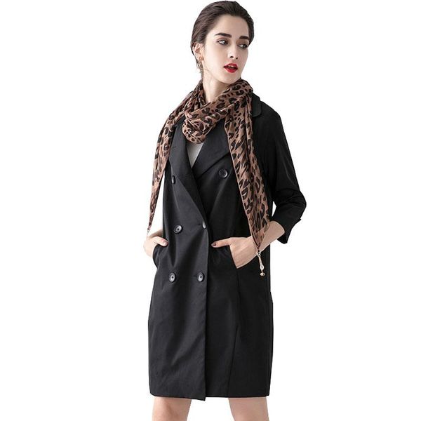 

women's trench coats high-end black large size windbreaker women autumn coat 2021 lady spring mid-length a-shaped temperament g144, Tan;black