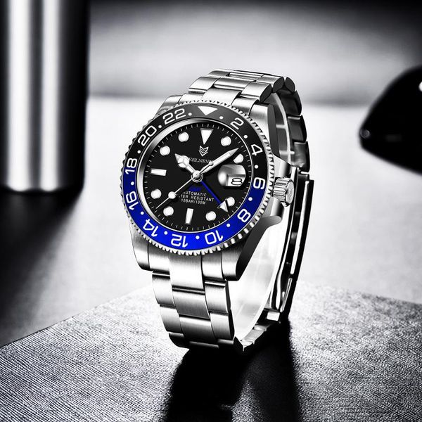 

wristwatches feelnever 2021 luxury mechanical mens wristwatch 316l stainless steel clock male 100m waterproof automatic watches, Slivery;brown