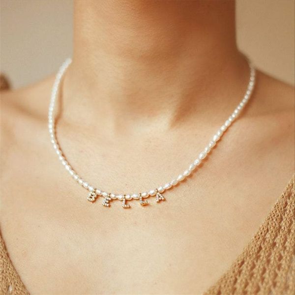 

vishowco custom name natural choker personalized pave crystal zircon letter pearl necklace jewelry birthday gifts, Silver