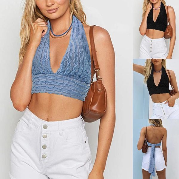 

women's t-shirt style halter neck v-neck solid color sling vest, White