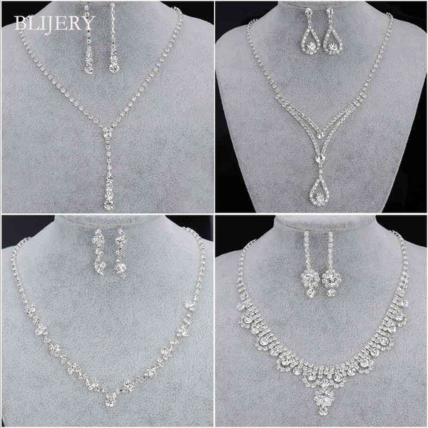 

jewelry sets blijery fashion bridesmaid bridal for women rhinestone crystal necklace earrings prom wedding, Black