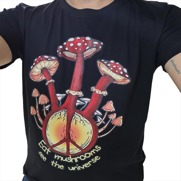 

hippie eats mushrooms see mens t shirt the universe black cotton men cartoon fashion sbz6092, White;black