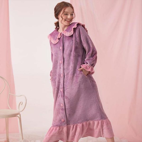 

double faced flannel nightgown womens sleepwears purple pink princess nightdress nightwear winter warm home dress sleepshirt, Black;red