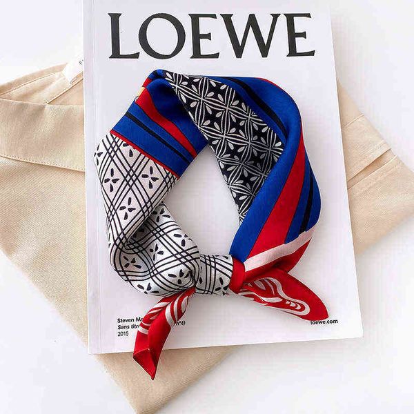 

scarves temperament versatile color matching women's small square summer thin mulberry silk decorative scarf binding bag hair, Blue;gray
