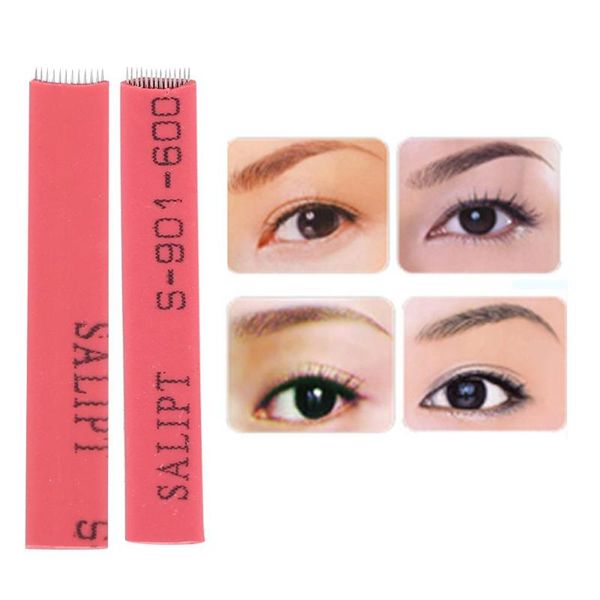 

tattoo needles est 100pcs eyebrow eye lip manual fog semi-permanent makeup tool microblading blade 12 pin / 14 red
