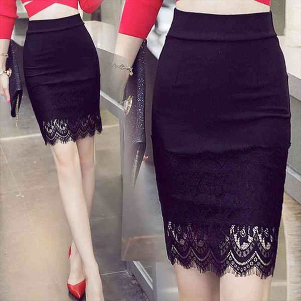 

tingyili s-5xl plus size black pencil skirt lace bodycon skirts womens spring summer tight mini skirt