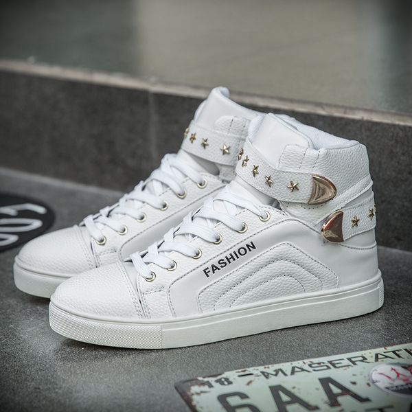 

white fashion hip-hop metal rivets shoes men sneakers star buckle high men casual sneakers comfortable leather shoes for men