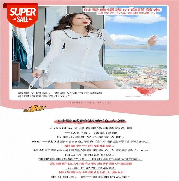 

xiaoxiang celebrity-style temperament white dress female doll collar sweet waist knit bottoming skirt #oi4c, Black;gray