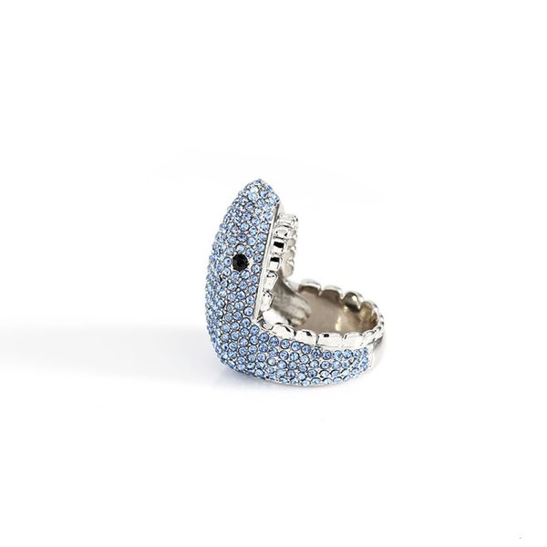 

simple fashion blue shark diamond small fish teeth ring gift, Black