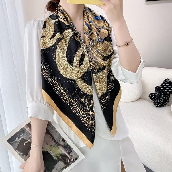 

scarves imitate twill silk scarf man women fashion tower shawl stole hijab head neck square kerchief 90*90cm, Blue;gray