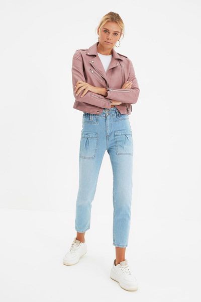 

women's jeans trendyol pocket detail high bel mom twoaw22je0591, Blue