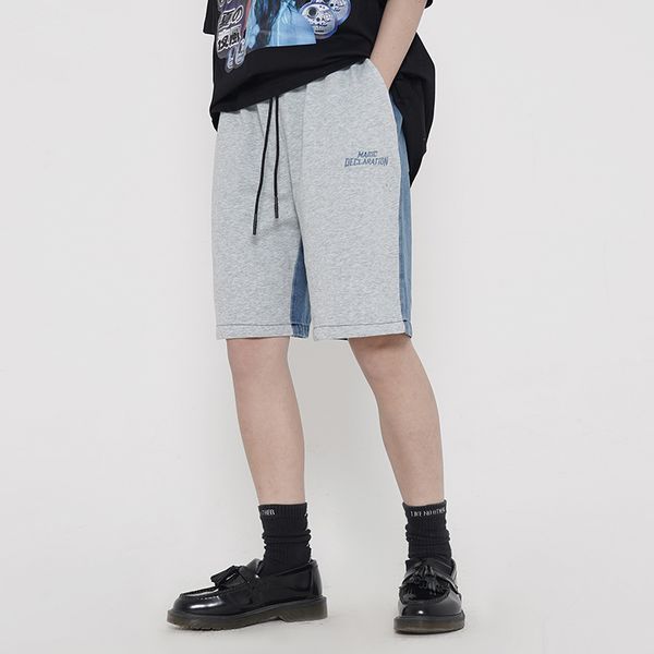 

men's shorts high street joggers block colour denim shorts male and female cordon oversize loose five points harajuku baggy jean, White;black