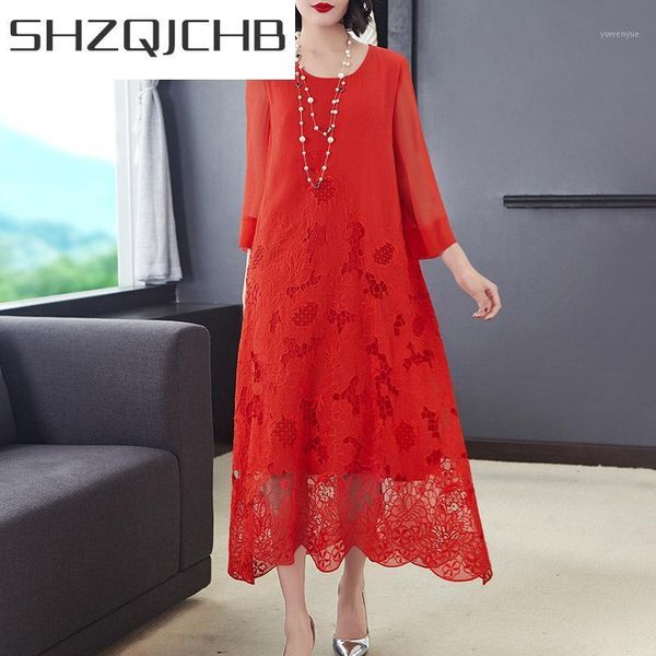 

casual dresses shzq 100% real silk summer dress women clothes 2022 vintage embroidery black maxi woman elegant party vestidos ww8882, Black;gray