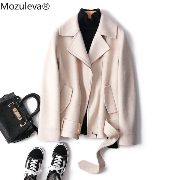 

autumn and winter wool zippers turn-down collar women coats regular solid pockets wool coat jack 210427, Black