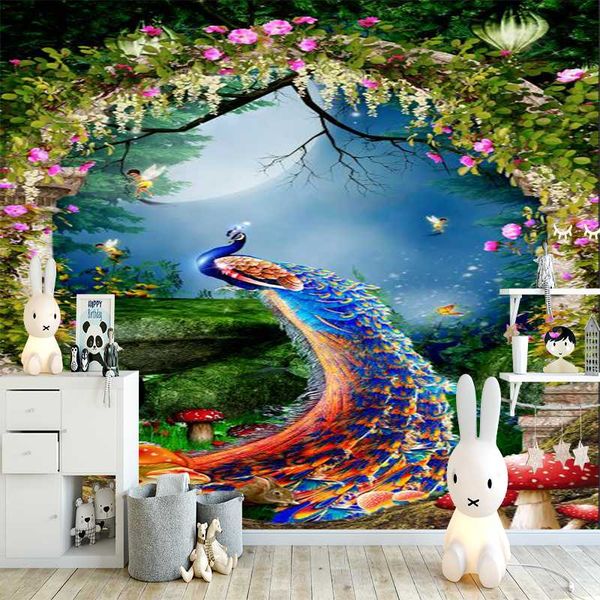 

milofi 3d custom wallpaper peacock mushroom illustration wallpapers