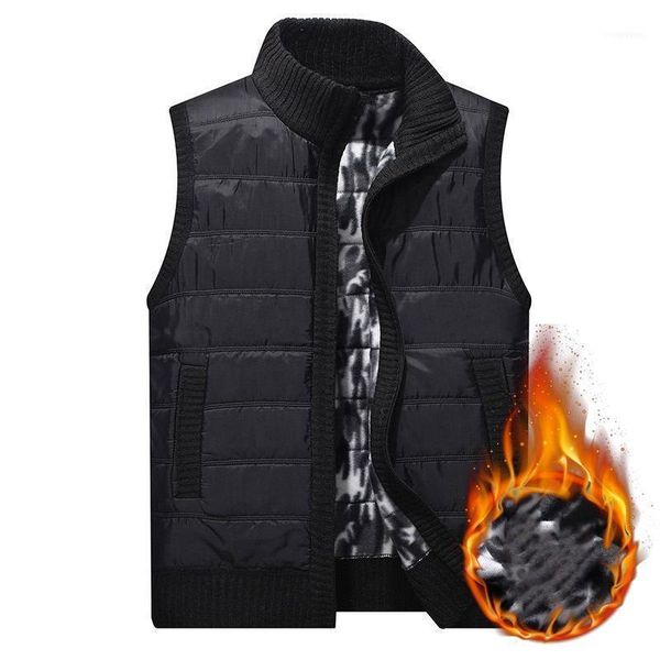 

classic men's clothes winter plus velvet thicken cardigan sweater waistcoat stand collar zipper turtleneck knitwear vest jacket1, Black;white