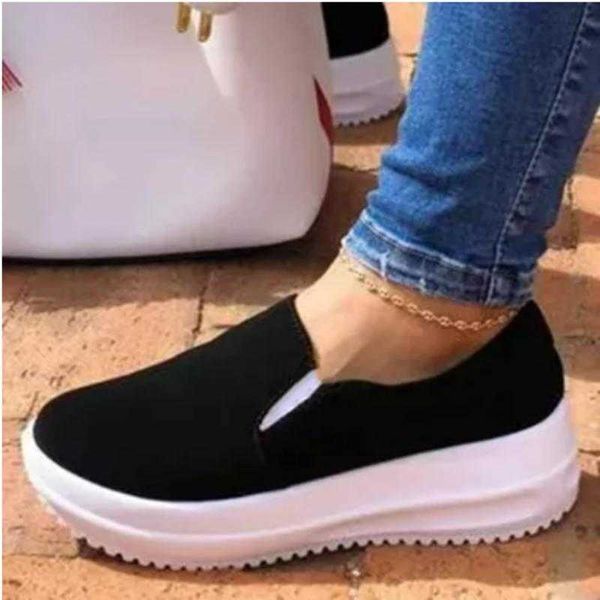

sneakers women shoes 2021 autumn ladies casual platform solid color slip on boat outdoor woman vulcanize y0907, Black