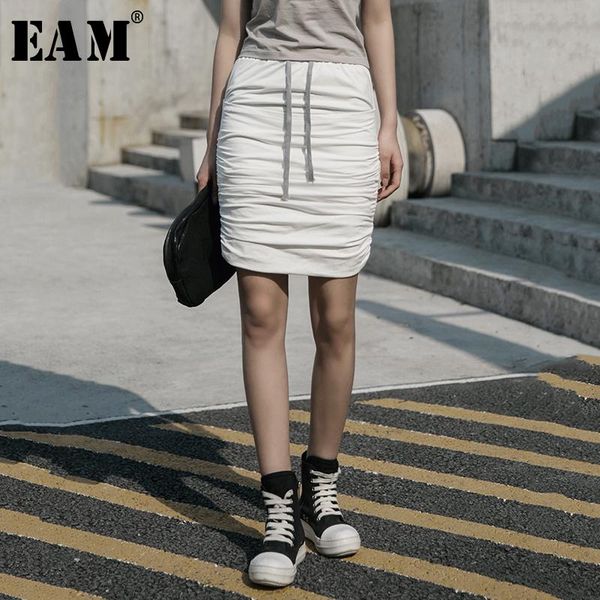 

skirts [eam] high elastic waist white brief pleated split joint half-body skirt women fashion tide spring summer 2021 1w043, Black