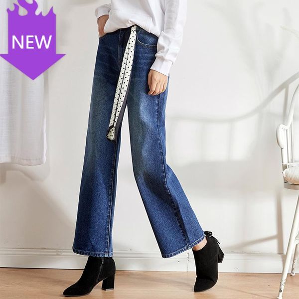 

large straight wash jeans fashion loos women autumn plus size 5xl 6xl women's high waist wide leg, Blue