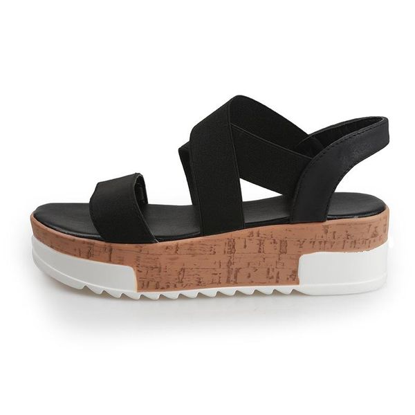 

summer fashion women sandals thick bottom slope with roman tide shoes large size beach, Black