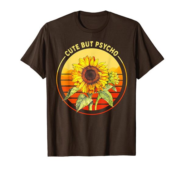 

cute but psycho sunflower retro vintage sunset tshirt, White;black