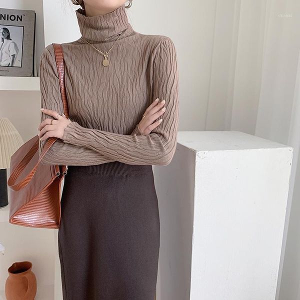 

women elegant spring autumn basic turtleneck texture slim sweater inner wear full sleeve knitted pullovers casual jumpers women's sweat, White;black