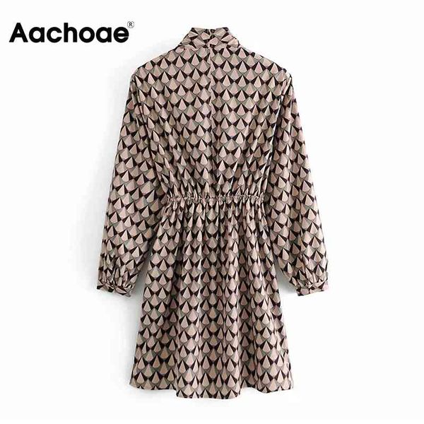 

geometric print a line vintage dress women elegant v neck elastic waist dresses female long sleeve party mini dress, Black;gray