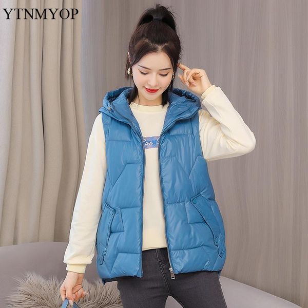 

women's vests ytnmyop hooded warm cotton vest winter 2021 irregular waistcoat solid fashion sleeveless jacket coat outwear, Black;white