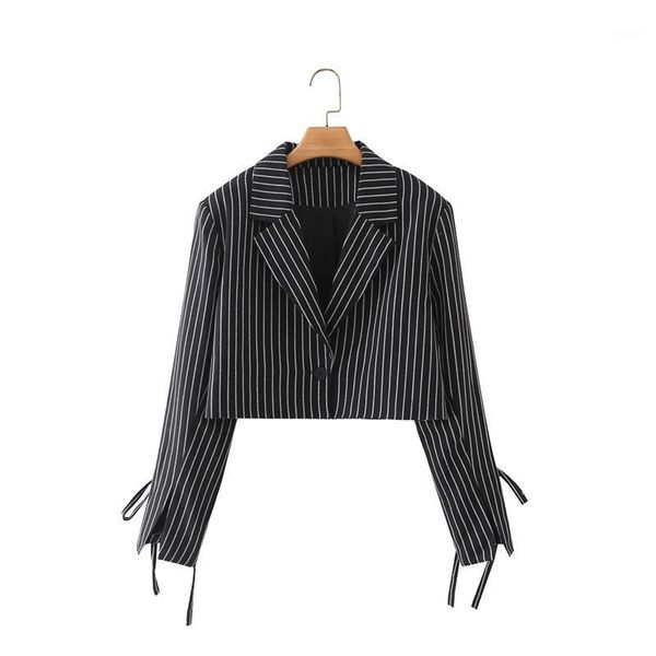

women's suits & blazers zxqj women 2021 fashion office wear single breasted striped blazer vintage long sleeve cuff bow female outerwea, White;black