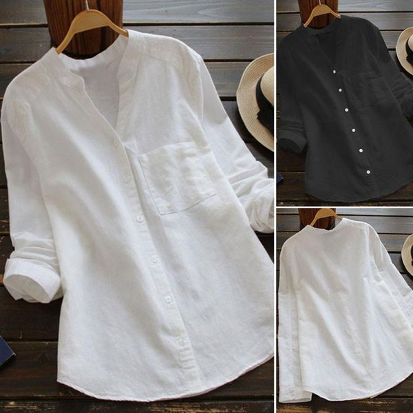 

women's t-shirt cotton women blouses shirts tunic womens and 2021 womenswear long sleeve clothing button up down loose white