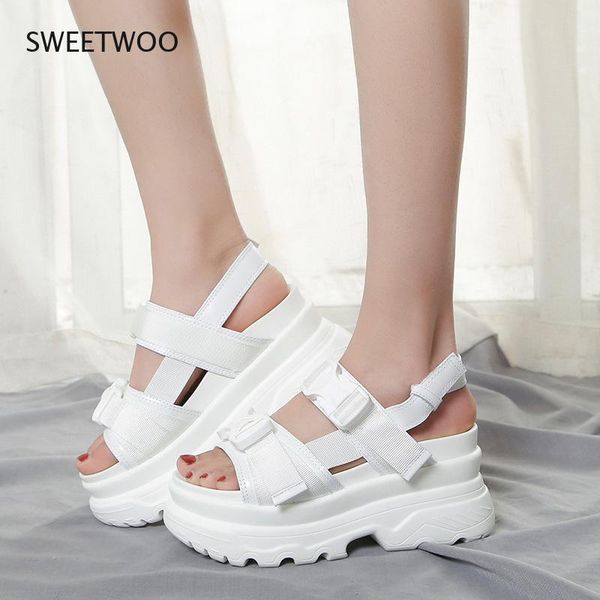 

dress shoes 8cm platform sandals women wedge high heels buckle leather canvas summer zapatos mujer wedges woman sandal, Black
