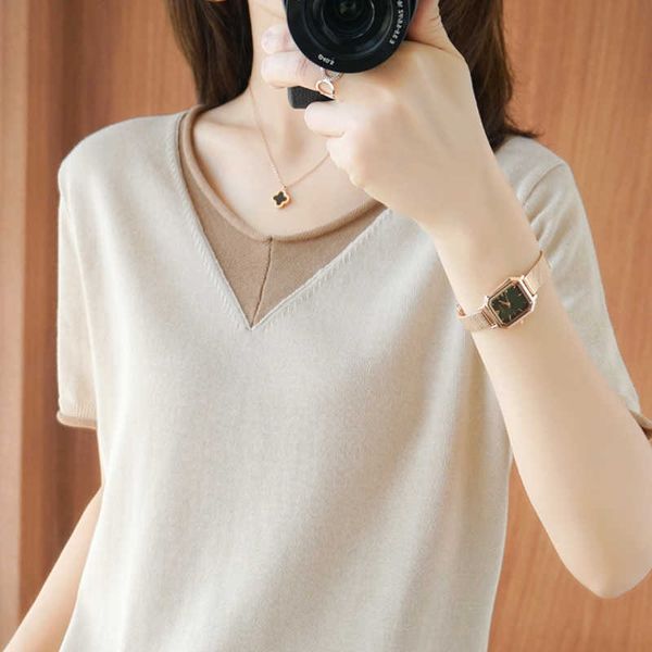 

basic v-neck solidsummer sweater pullover women female knitted sweater loose casual sleeve thin badycon sweater 210604, White;black