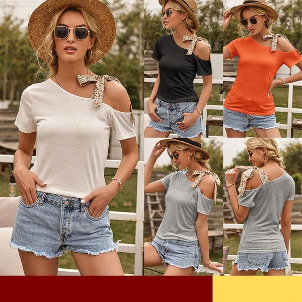 

women's t-shirt 2021 spring and summer european american casual shoulder strap short-sleeved women, White