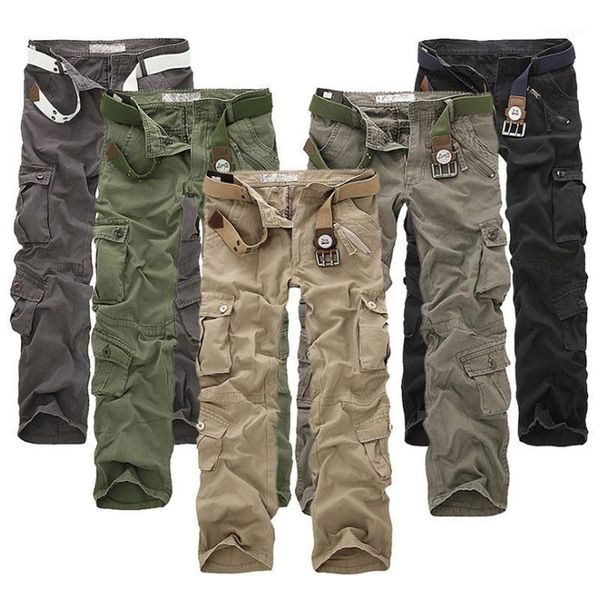 

men's pants cargo men military tactical multi-pocket overalls loose cotton 2021 male for trousers plus size, Black