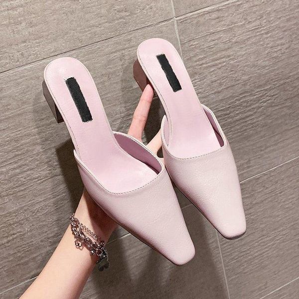 

women summer sandals 2021 fashion women's baotou half slippers low heel beige black purple ladies shoes outside
