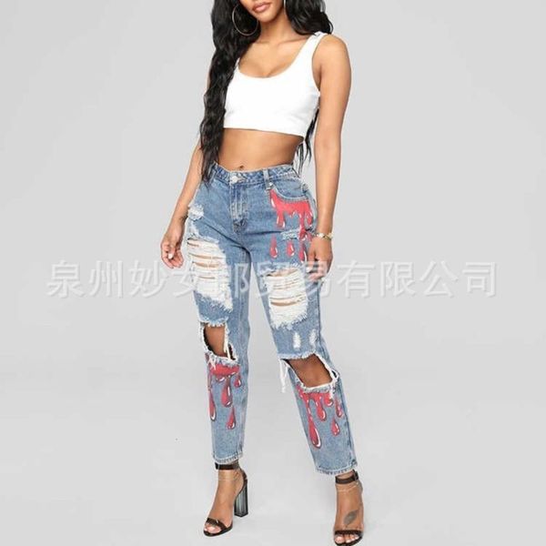 

mn1039 women's wear printed jeans, Black;white