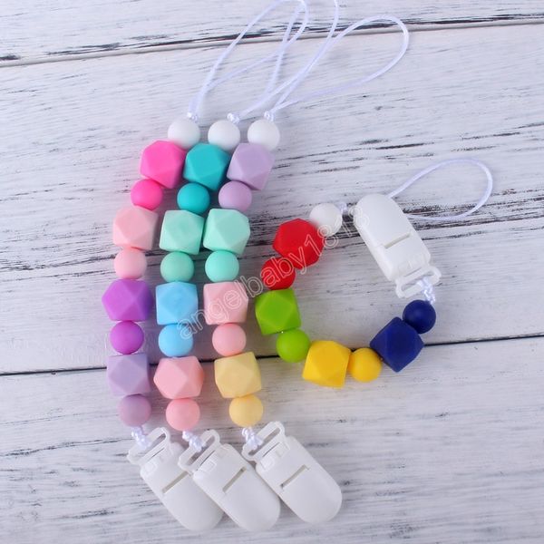 Baby Schnuller Kette Clips Mode Candy Farbe Silikon Perlen Schnuller Halter Neugeborenen Kette Clip Zahnen Nippel Kinder Kauen Spielzeug